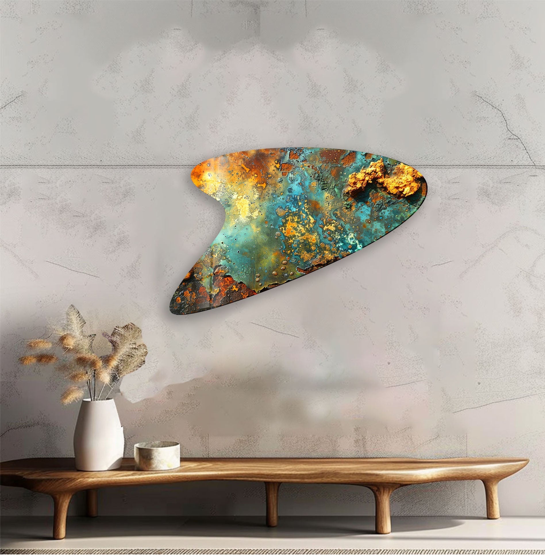 Abstract Green Print Irregular Glass Wall Art - Modern Home Decor for Living Room, Bedroom & Office - Unique Handmade Glass Artwork for Stylish Interior Design