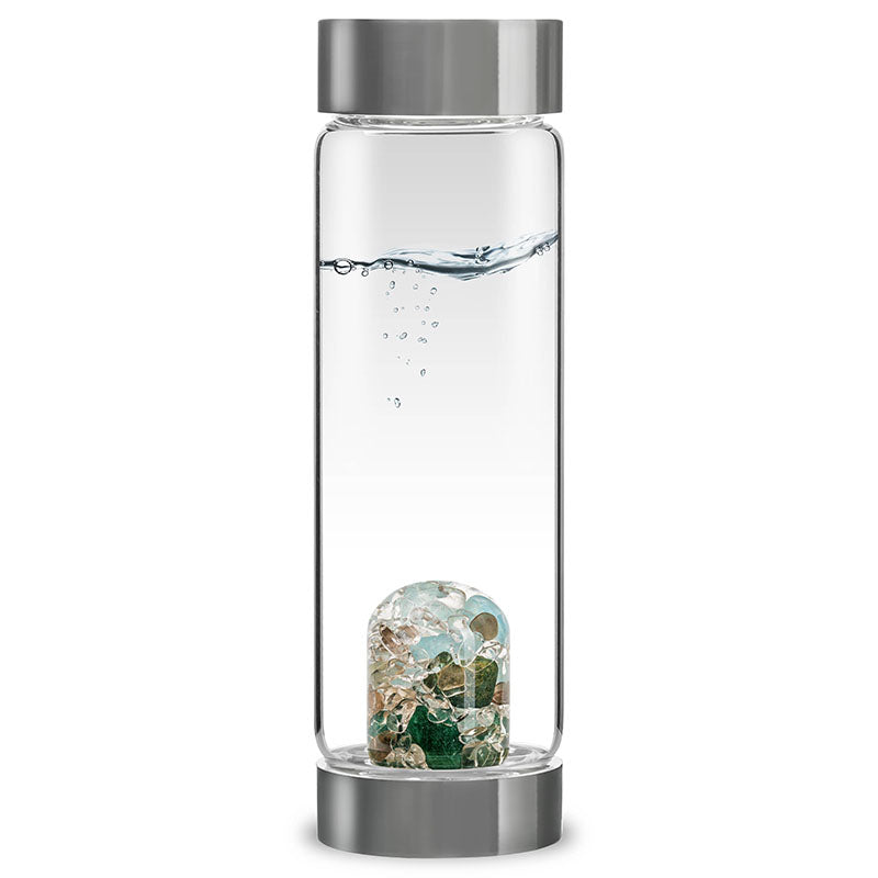 FOREVER YOUNG Crystal Water Bottle - BPA Free Glass Water Bottle with Silicone Sleeve & Lid - Perfect for Yoga, Gym, Office & Travel Hydration
