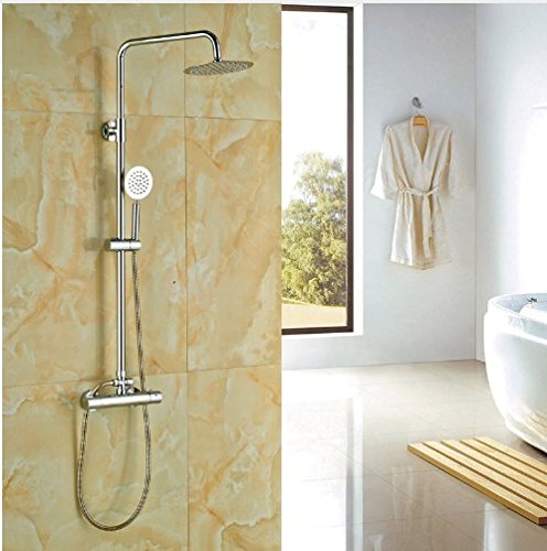 GOWE Thermostatic Rainfall Shower System - Chrome Polish Wall Mounted Shower Faucet with Handheld Showerhead | Luxury Bathroom Upgrade for Spa-Like Experience