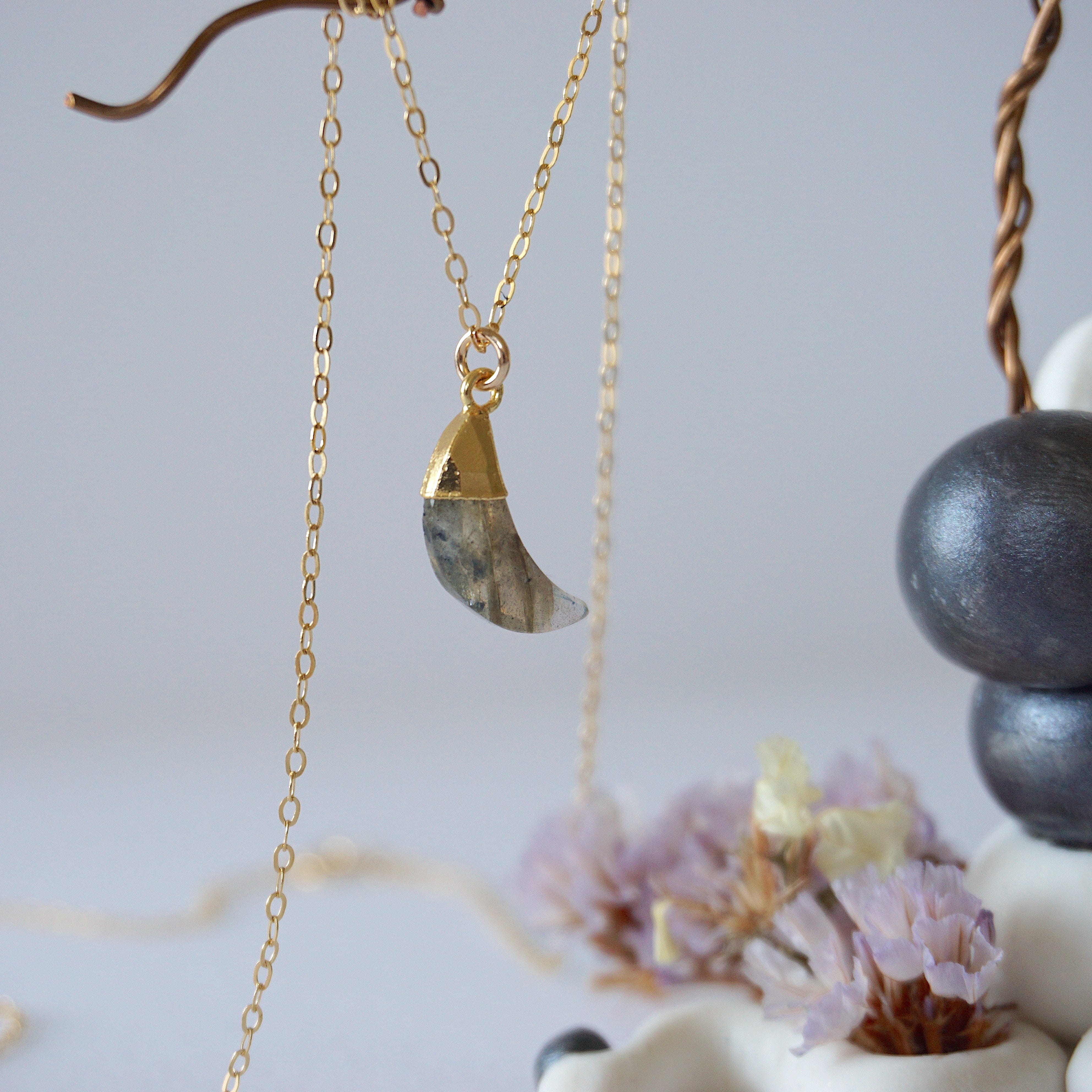14K Gold Filled Labradorite Moon Charm Necklace - Elegant Crystal Pendant for Women, Perfect for Everyday Wear, Gift Giving & Spiritual Healing