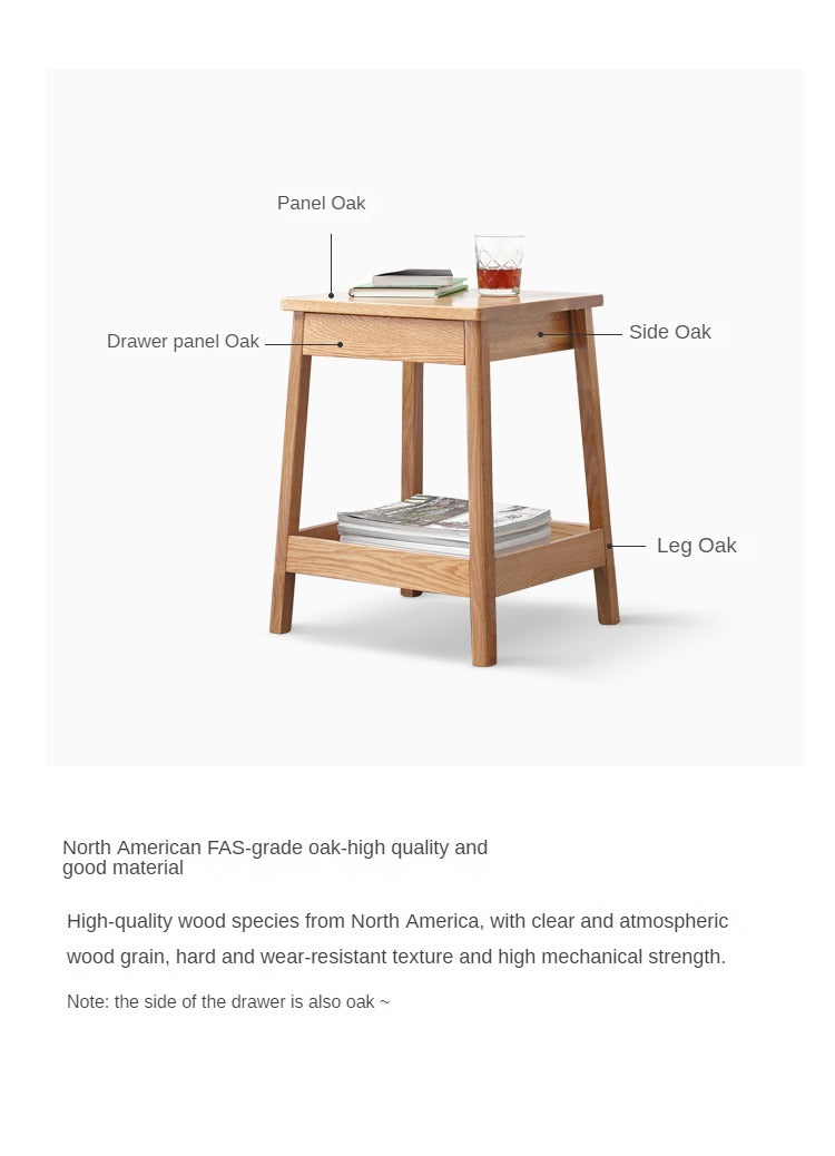 Solid Oak Wood Side Table with Double Layer Shelf - Perfect for Living Room, Bedroom, or Office Decor