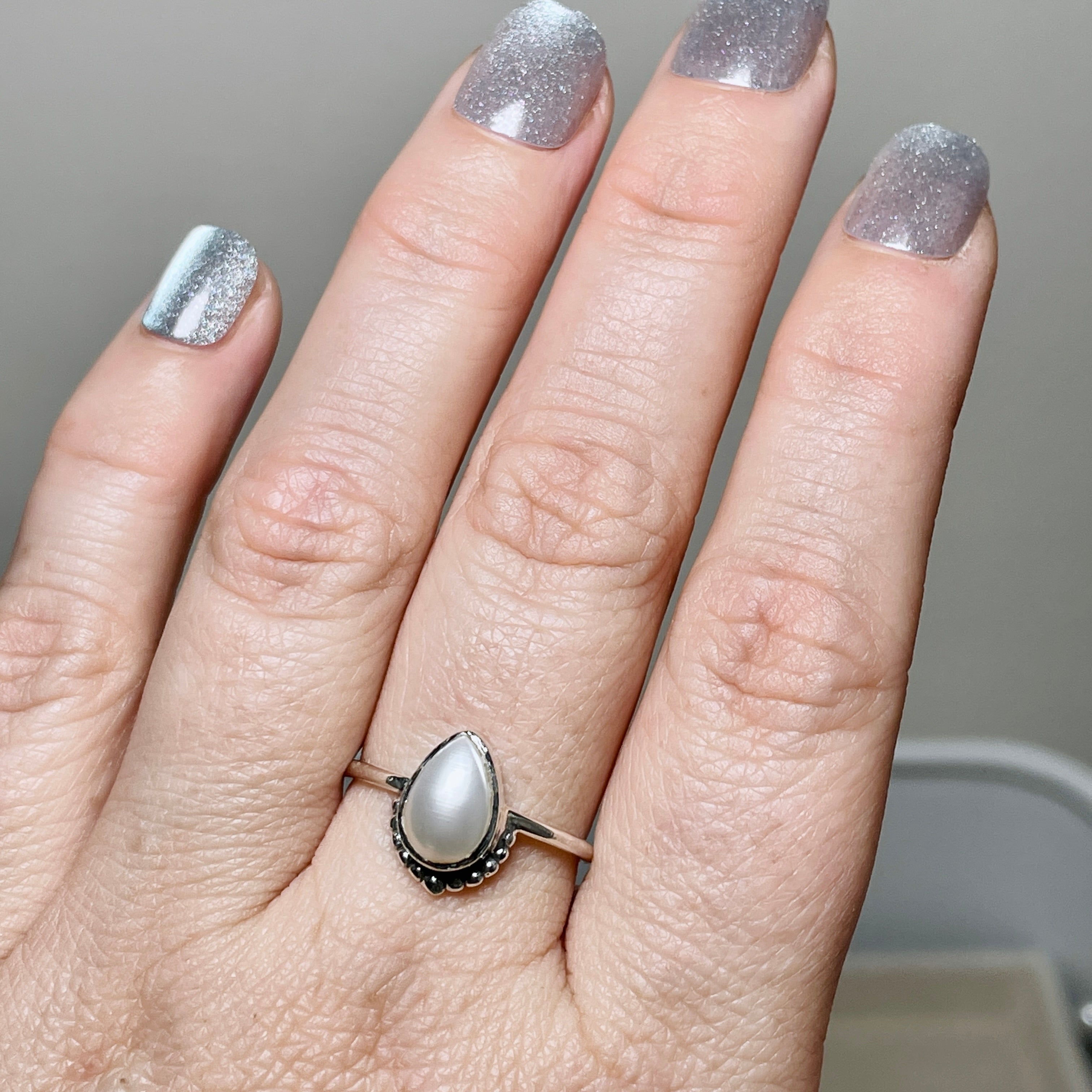 Pearl Teardrop Fine Band Ring - Elegant 925 Sterling Silver Dainty Jewelry for Women - Perfect for Weddings, Anniversaries & Special Occasions