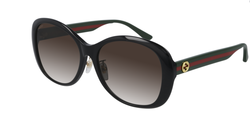 Gucci GG 0849SK 001 Black Green/Brown Gradient Round Sunglasses for Women & Men - Luxury Fashion Sunglasses for Outdoor, Beach & Driving