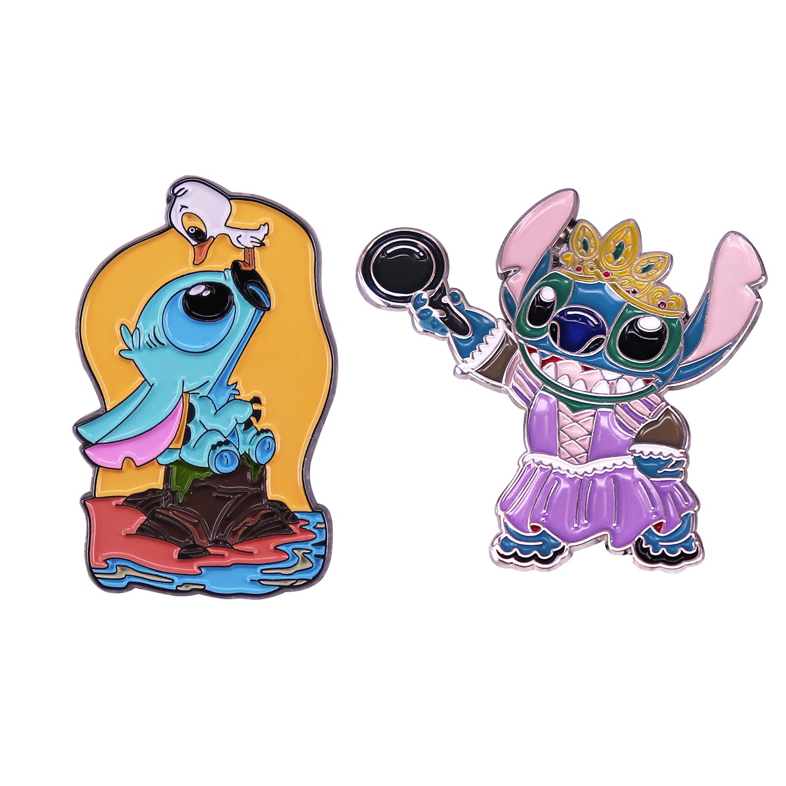 Anime Stitch Enamel Pins Set - 2pcs Cute Cartoon Character Metal Brooches for Backpack, Hat & Jacket - Kawaii Collectible Badges for Disney Lovers & Anime Fans - Perfect Gift for Cosplay, Conventions & Everyday Fashion