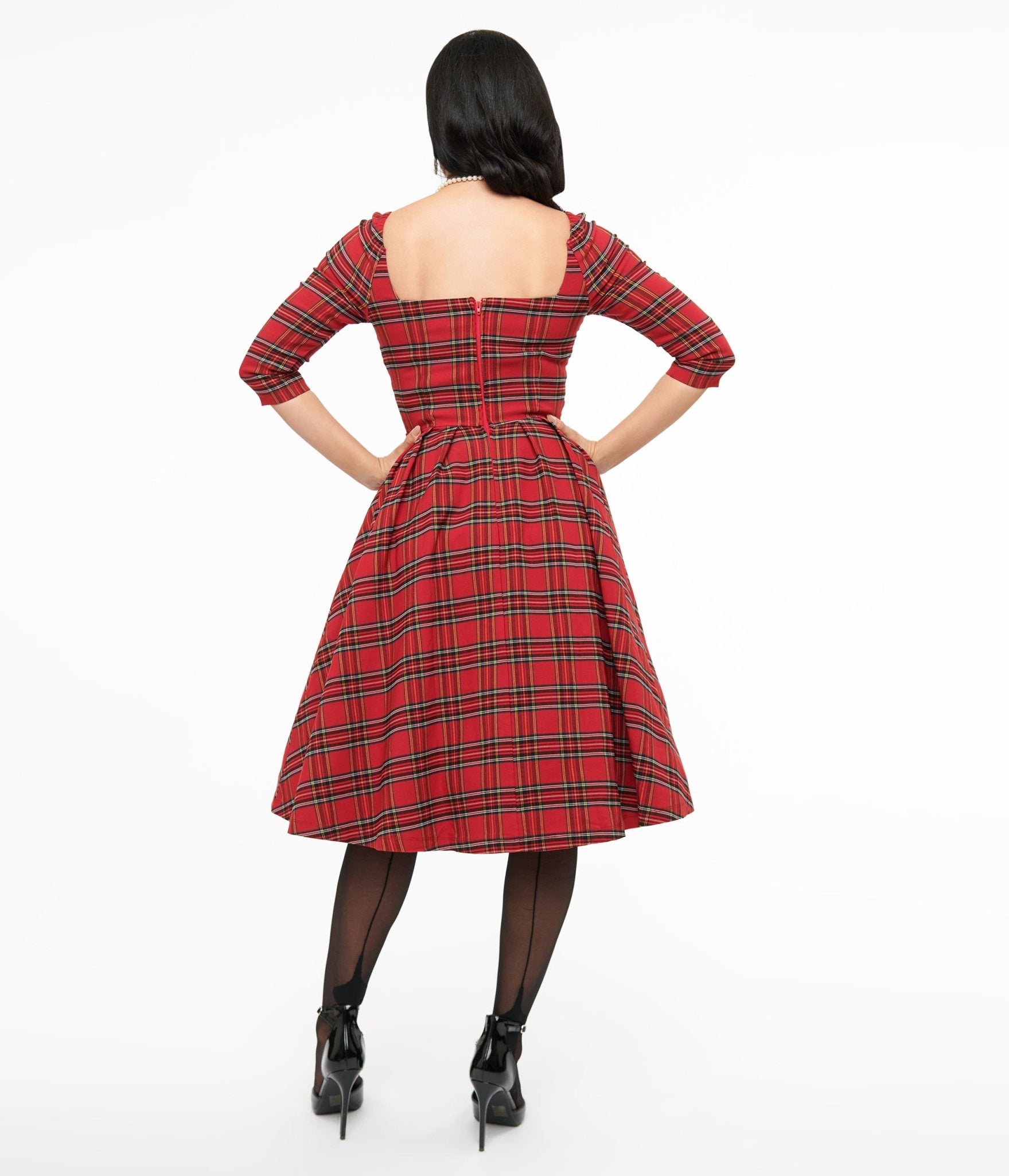 Vintage 1950s Red Plaid Lamar Swing Dress - Retro A-Line Rockabilly Dress for Women | Perfect for Swing Dancing, Cocktail Parties & 1950s Themed Events