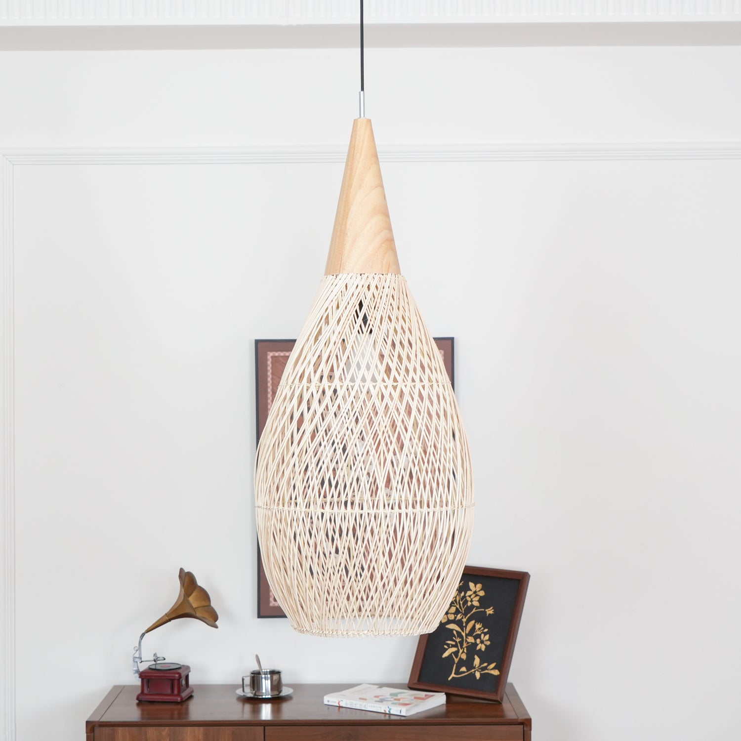 Handwoven Rattan Pendant Light - Natural Boho Ceiling Lighting Fixture for Bedroom, Living Room & Patio Decor