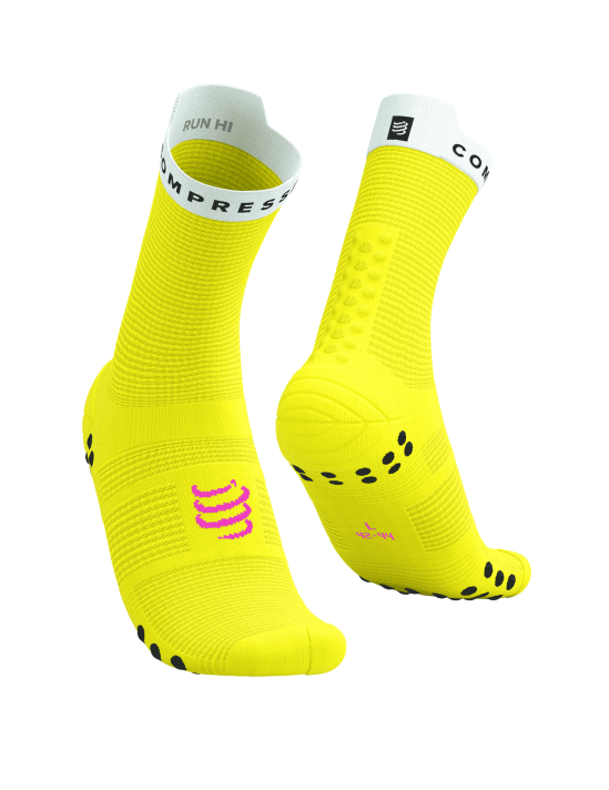 Compressport Unisex Pro Racing Socks v4.0 - High Performance Running Socks for Men & Women - Breathable, Cushioned & Supportive - Neon Yellow/White - Ideal for Marathon, Trail Running & Triathlon Training