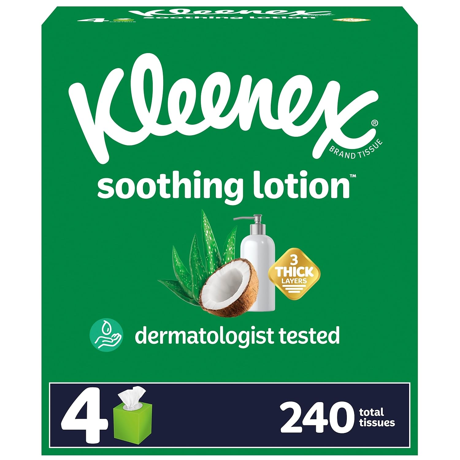 Kleenex Soothing Lotion Facial Tissues - Ultra Soft & Moisturizing for Dry Skin - Perfect for Cold, Allergy & Sensitive Nose Relief at Home, Office & Travel