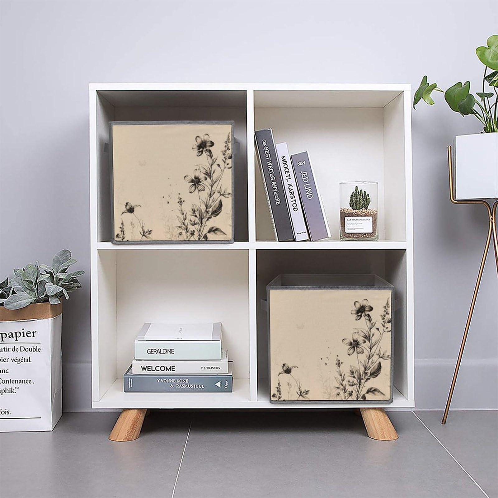 6-Pack Collapsible Storage Bins with Handles - Beige Floral Design Foldable Storage Boxes for Home Organization, Shelves, Closet & Pantry | Space-Saving Home Decor & Multipurpose Storage Solutions