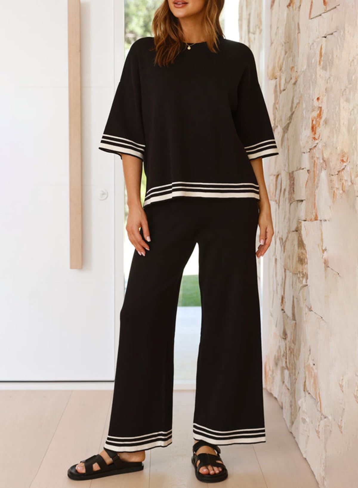 Women's Casual 2-Piece Lounge Set - Soft Knit Sweater & Pants Pajama Set for Home, Sleep & Relaxation | Cozy Outfit for Women | SHEWIN Comfort Wear