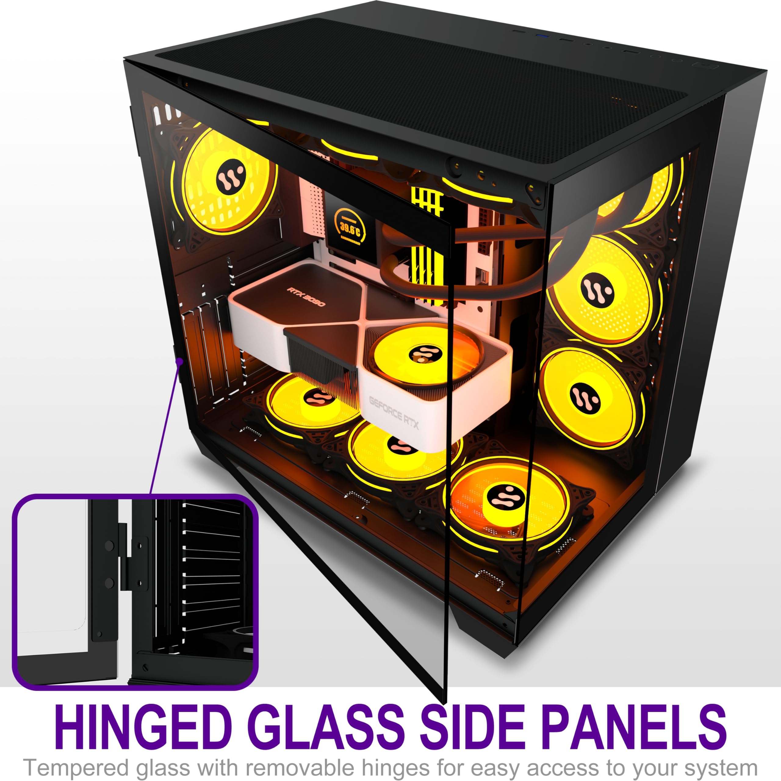 AMANSON ATX Mid Tower PC Gaming Case - Tempered Glass Side Panel, High Airflow Design, Tool-Free Installation (Black, H03 Model) - Perfect for Gaming Rigs, Workstations & Home Office Setups