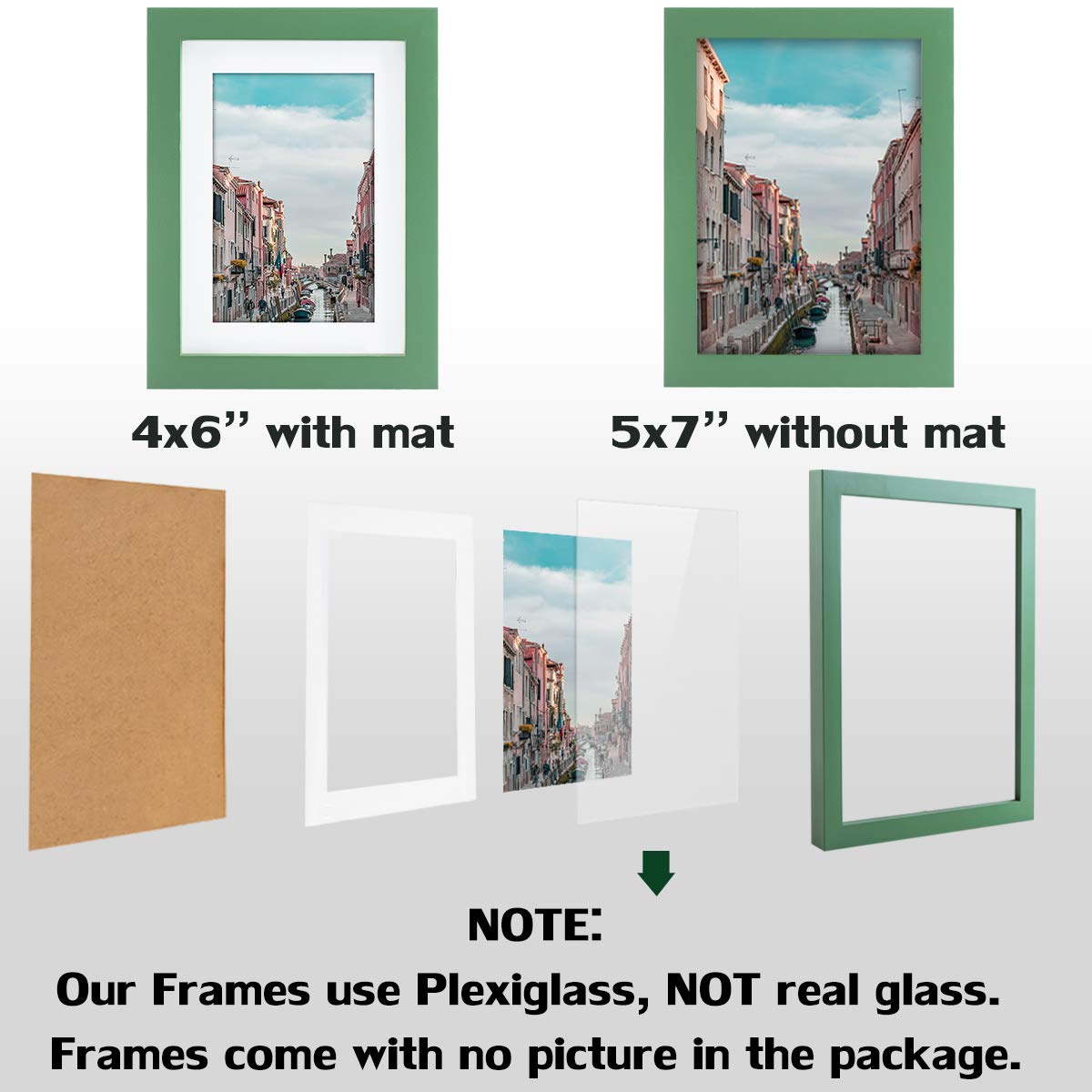5x7 Green Nature Solid Wood Picture Frames - 2 Pack for Wall Mount & Tabletop Display - Perfect for Home Decor, Office, and Gift Giving