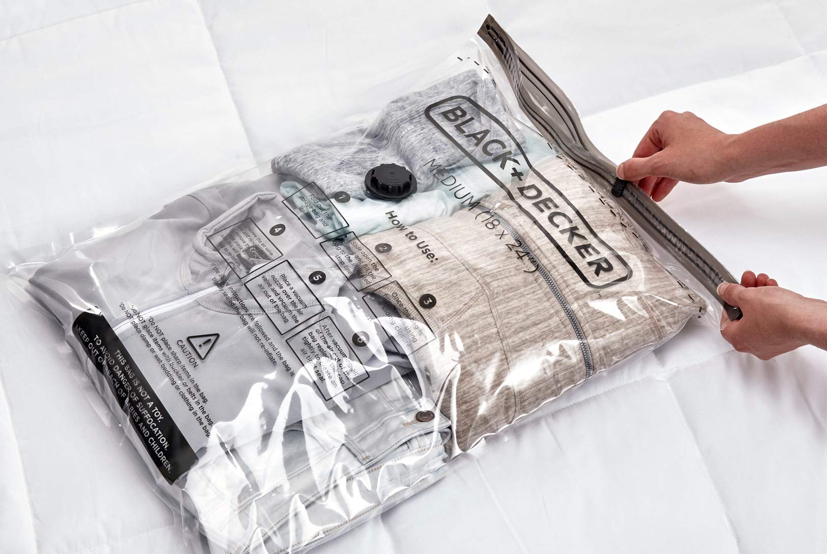 BLACK+DECKER Premium Vacuum Storage Bags for Clothes, Comforters & Sweaters | Space Saving Compressed Storage for Seasonal Clothes, Travel & Closet Organization | Ideal for Home, Dorm & Moving
