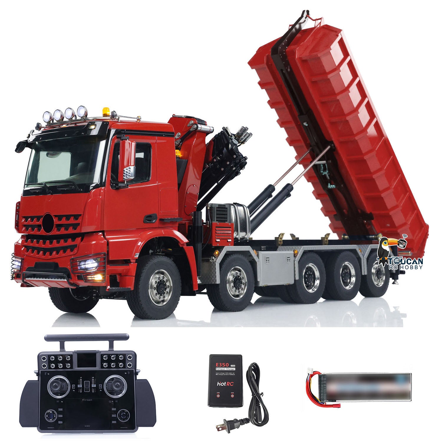 1/14 Scale 10x10 RC Hydraulic Crane Dump Truck - Remote Control Full Dumper Lorry with U-Shaped High Standard Bucket & Timber Flatbed - Perfect for Construction Site Play, Collecting, and RC Hobby Enthusiasts