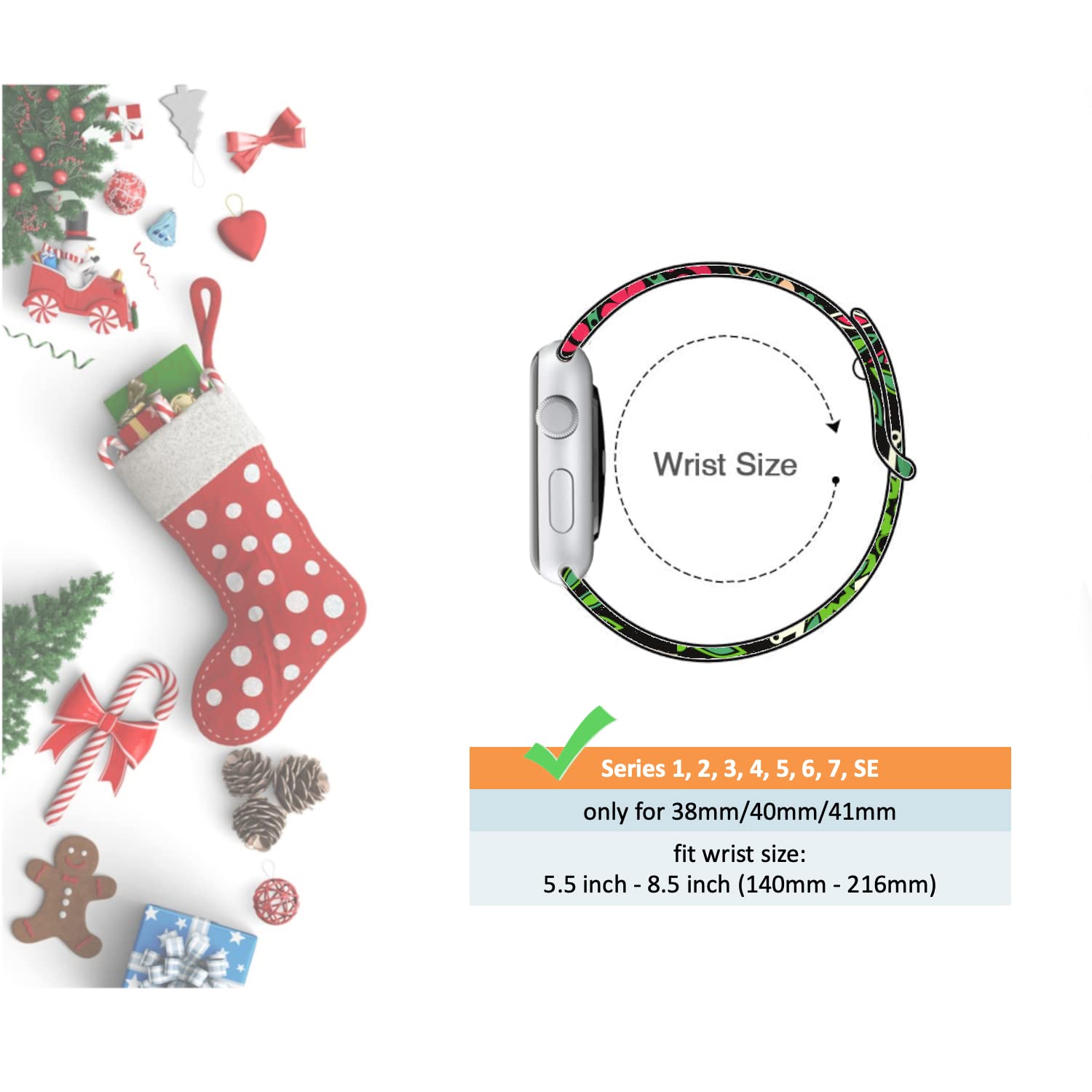 Christmas Holiday Sport Bands for Apple Watch 38mm 40mm 41mm - Durable Silicone Floral Design for Women & Men - Compatible with All iWatch Series - Perfect for Workouts, Running & Holiday Gifts