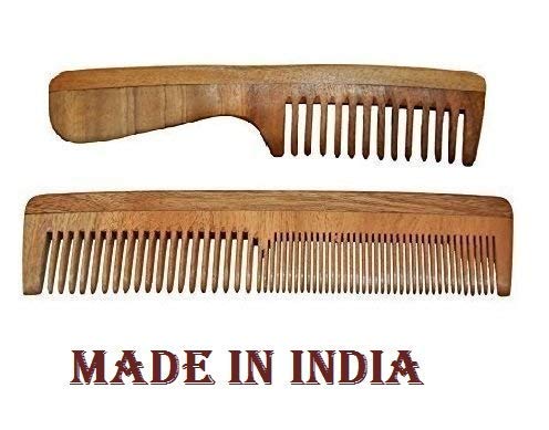 KYNA Anti Dandruff & Hair Growth Neem Wood Comb for Kids and Adults - 2 Pack Set for Scalp Massage, Detangling, and Healthy Hair Care at Home or Travel