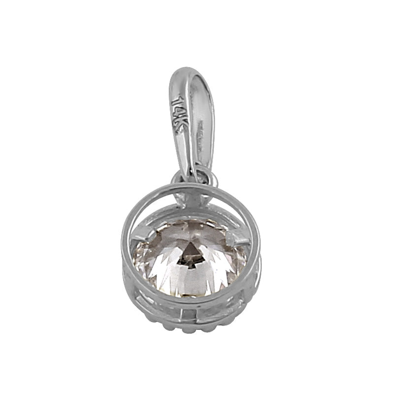 14K White Gold 6MM Round Cubic Zirconia Pendant Necklace - Elegant Jewelry Gift for Women, Perfect for Weddings, Anniversaries & Special Occasions