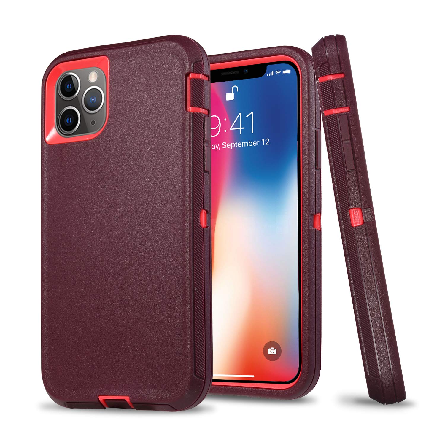 UOVSI Heavy Duty Shockproof Case for iPhone 11 Pro Max (6.5-Inch) with Screen Protector - Dustproof Protective Cover in Aurora Violet/Rosered | Perfect for Outdoor Activities, Sports & Daily Protection