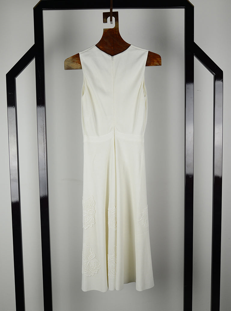 Dior Floral Embroidered Midi Dress in Beige - Size 42 | Elegant Women's Fashion for Parties, Weddings & Special Occasions
