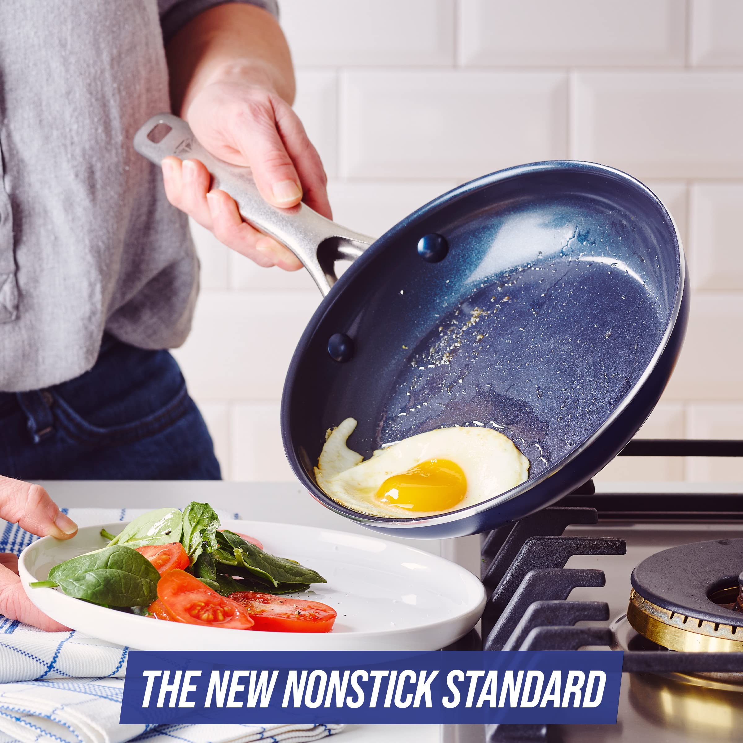 Blue Diamond Nonstick Aluminum Wok Pan - 28cm PFAS-Free Cookware for Induction, Gas, Electric Stoves & Oven Safe - Dishwasher Safe Blue Wok for Stir-Frying, Sautéing & Asian Cooking