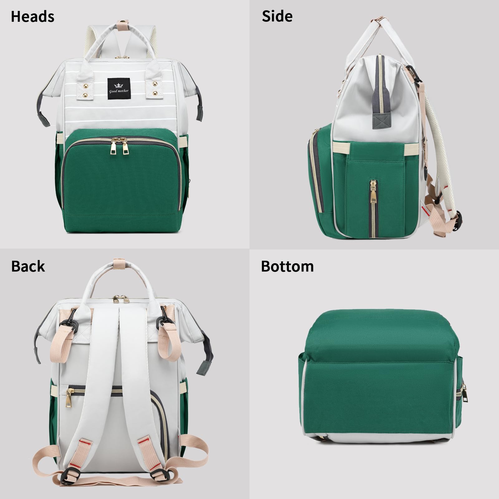 Waterproof Baby Diaper Backpack - Large Travel Diaper Bag for Boys & Girls | Perfect Baby Shower Gift & Registry Essential | Newborn Must-Have for Outings, Park Visits & Airplane Travel (Green)