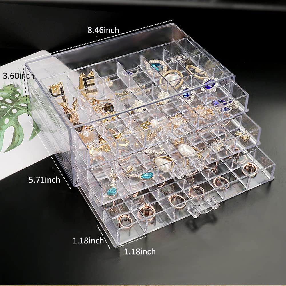 72 Grids Clear Acrylic Storage Box with 3 Drawers - Transparent Craft Organizer for Art Supplies, Painting Tools, Nail Tips, Beads, Earrings & Jewelry | Perfect for DIY Projects, Home Office & Craft Room Organization