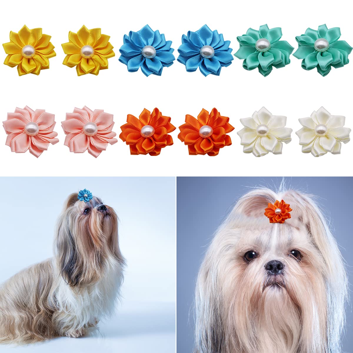 50 Pcs Cute Dog Hair Bows with Rubber Bands - Pet Topknot Bows for Small Dogs - Holiday & Party Dog Grooming Accessories - Perfect for Birthday, Christmas & Daily Styling