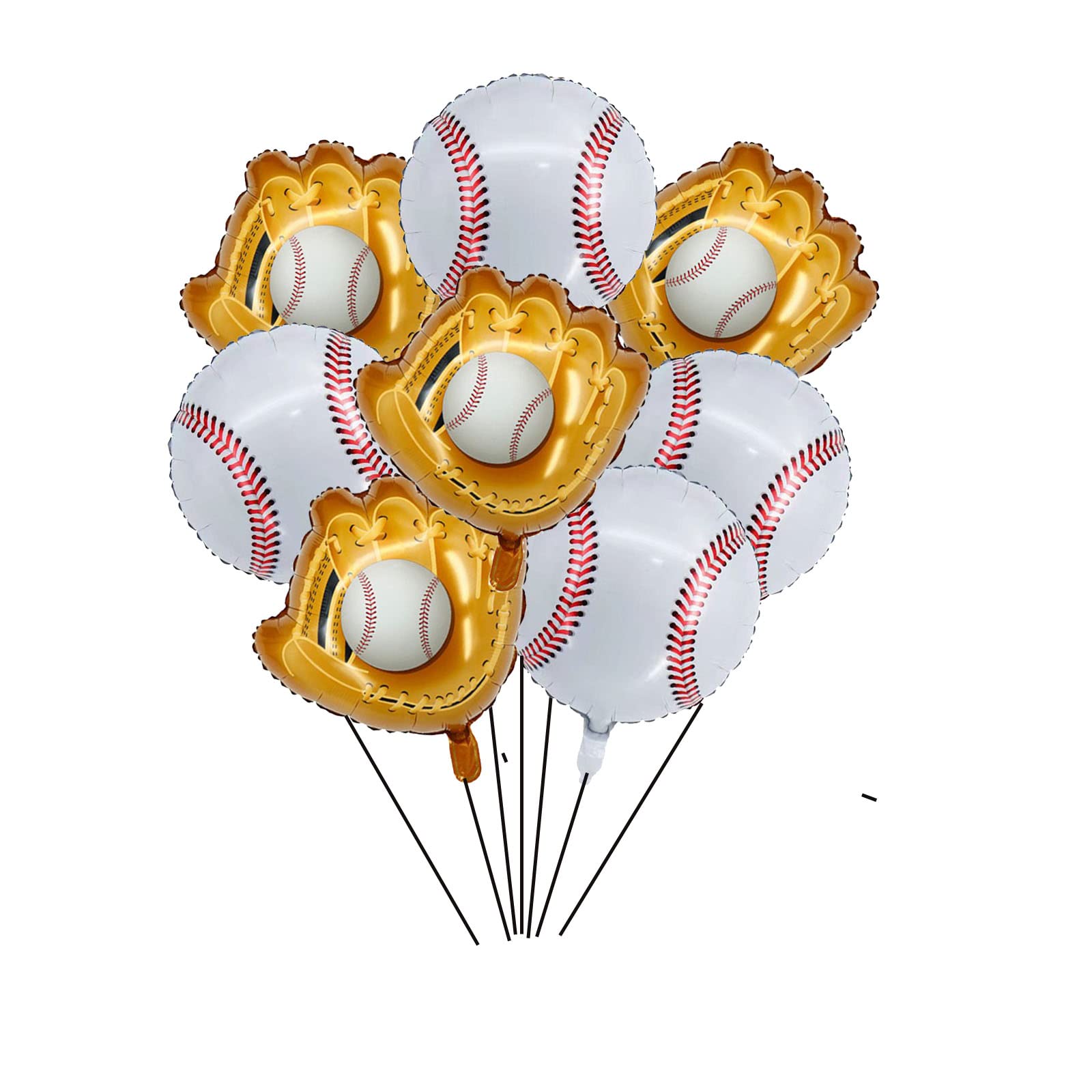 8-Pack 20 Inch Baseball & Glove Mylar Balloons - White & Red Sports Themed Party Decorations for Baseball Birthday, Baby Shower, and Game Day Celebrations