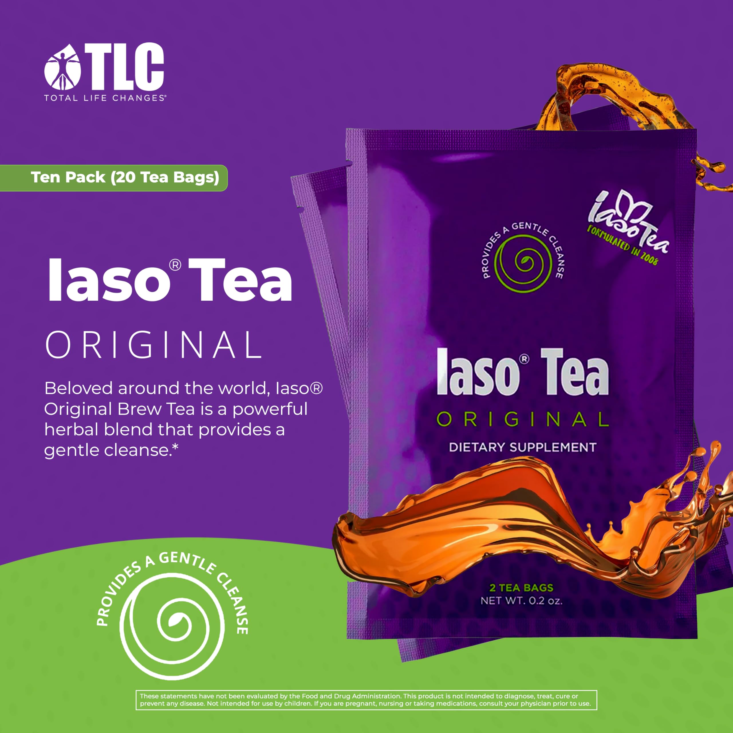 Iaso Brew Tea (Original) - TLC Cleansing Herbal Tea for Detox & Weight Management - 20 Tea Bags (10 Pack) | Supports Digestion & Energy Boost for Daily Wellness Routine
