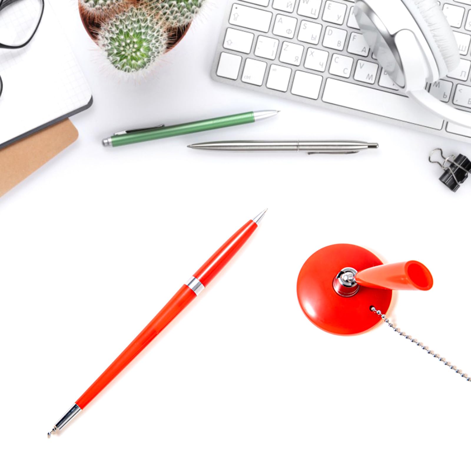 Tofficu Desk Pen with Ball Chain - Adhesive Backed Counter Pens for Reception, Bank & Hotel Lobbies - Secure Pen Holder for Front Desk (Perfect for Signing Documents, Guest Check-ins & Customer Transactions)