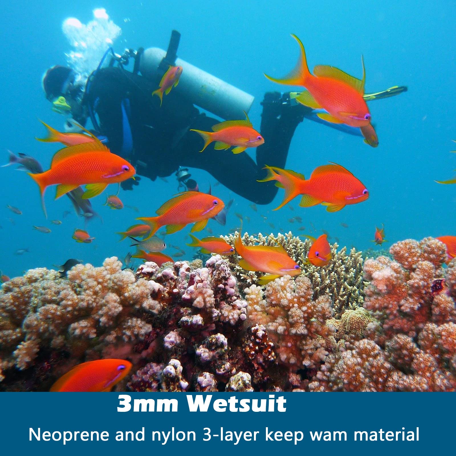 3mm Neoprene Wetsuit for Men - Full Body Long Sleeve Diving Suit with Back Zipper & UV Protection - Ideal for Swimming, Diving, Surfing, Kayaking, Snorkeling - Perfect for Ocean Adventures and Water Sports Enthusiasts
