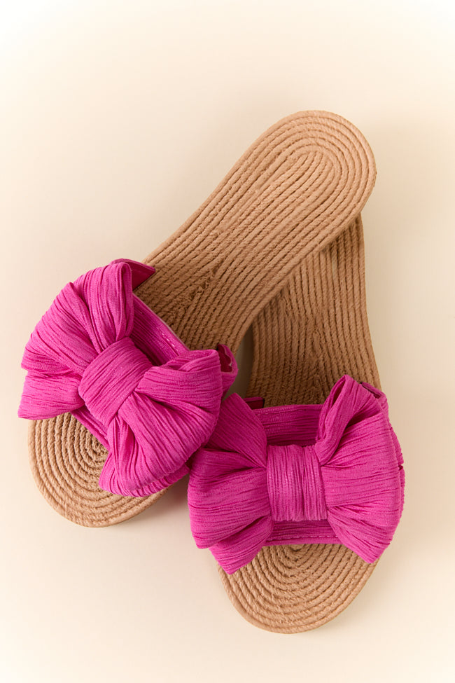 Athena Hot Pink Bow Slides - Women's Comfortable Summer Sandals for Beach, Pool, and Casual Outfits