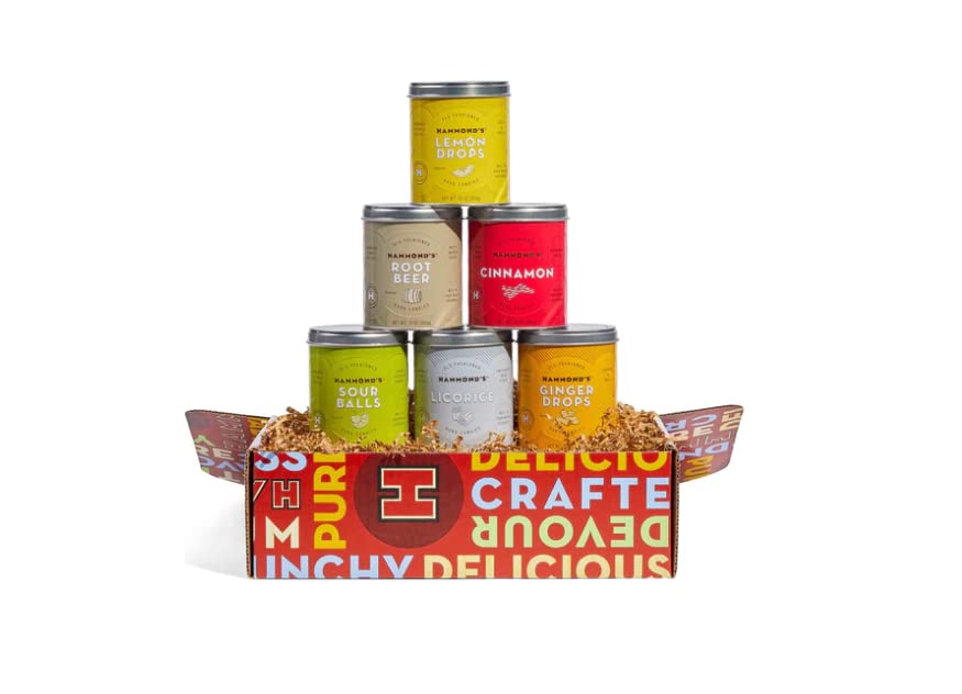 Hammond’s Premium Hard Candy Gift Box - 10 Oz Tins (Pack of 6) | Handmade in USA | Assorted Flavors Variety Pack | Perfect for Holidays, Parties & Corporate Gifts