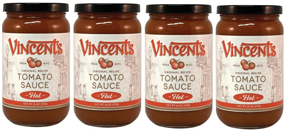 Original Vincent's Hot Sauce 16oz (4-Pack) – Authentic Italian Hot Chili Pepper Sauce from Little Italy | Perfect for Pizza, Pasta, Wings & Bloody Marys