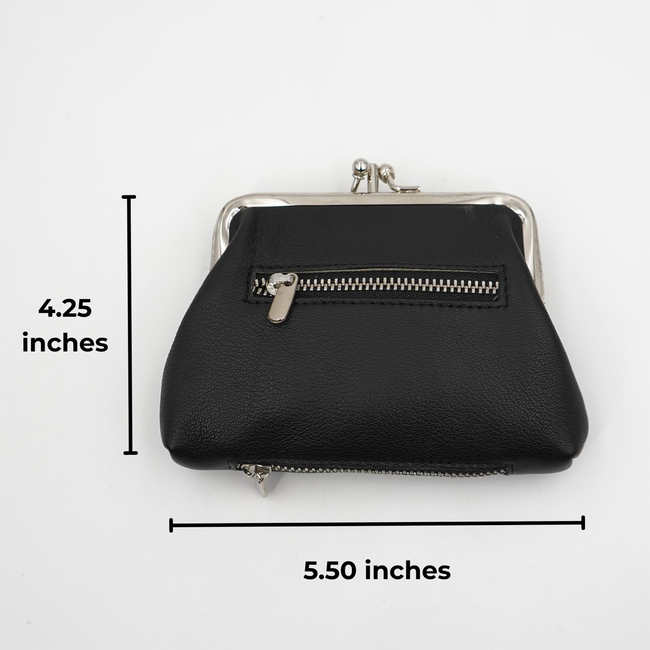 AG Wallets for Women - Soft Leather Coin Purse with Metal Kiss Lock & 2 Zipper Pockets | Holds Folded Cash, Credit Cards & Loose Change | Perfect for Everyday Use, Travel & Shopping