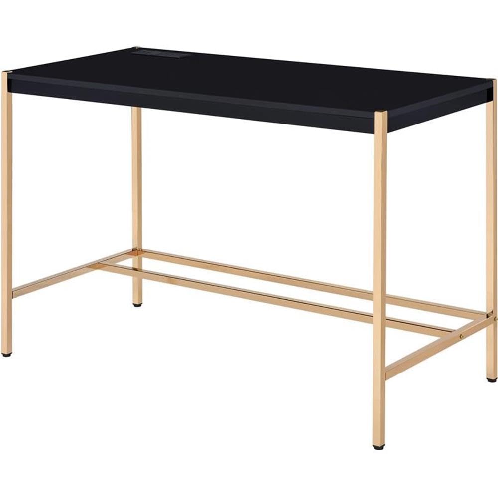 Acme Midriaks Modern Wooden Writing Desk with USB Port - Black & Gold Finish for Home Office, Study & Workspace