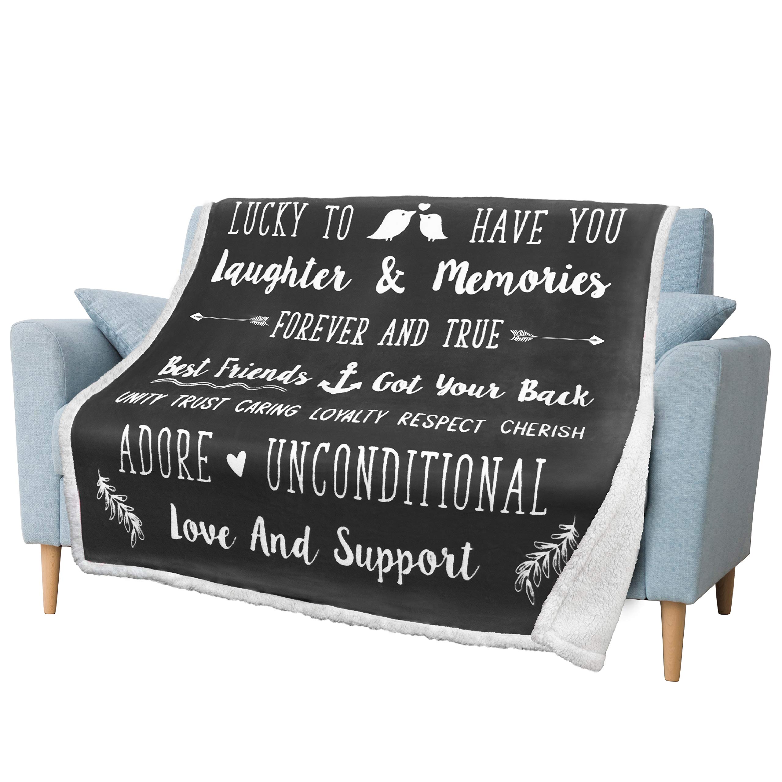 PAVILIA Best Friend Blanket - Soft Cozy Sherpa Throw Blanket with Inspirational Quotes | Thoughtful Friendship Gift for Women, Birthday Present for Bestie, Sister & Long Distance BFF | Perfect for Movie Nights, Sleepovers & Cozy Home Decor (Gray)