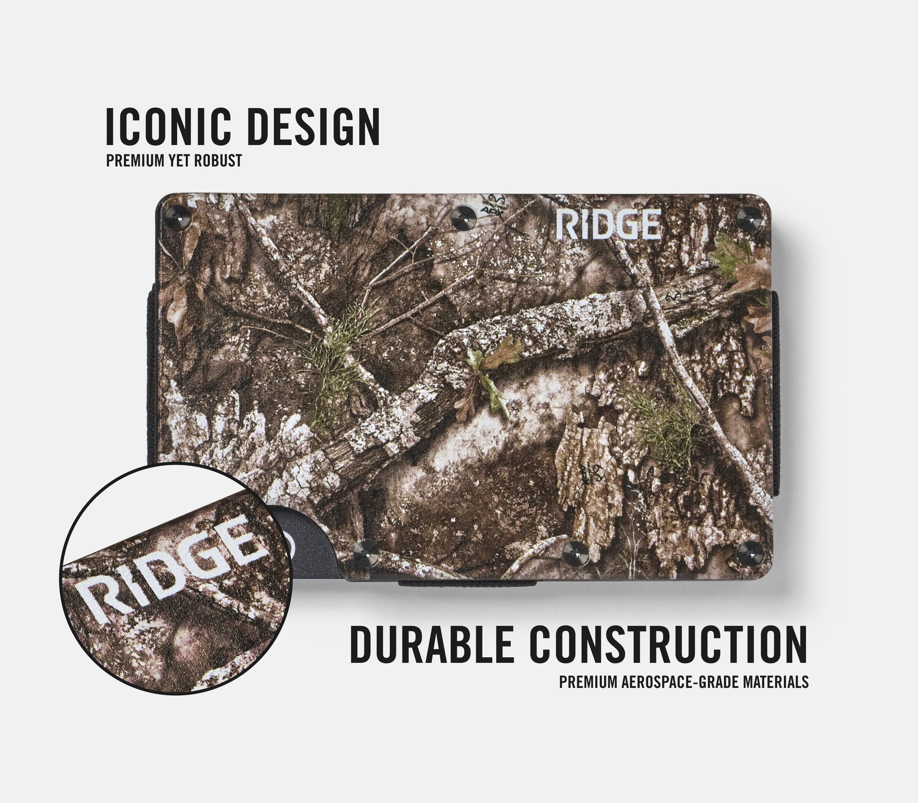 Ridge Wallet Slim Minimalist RFID Blocking Front Pocket Wallet - Realtree APX Camo for Outdoor & Everyday Carry