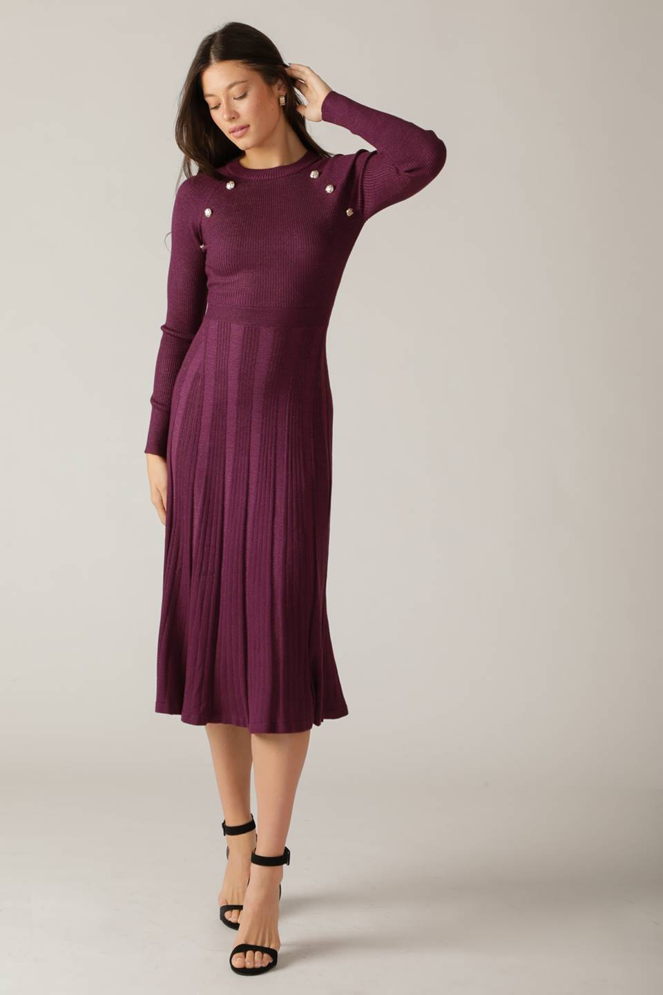 High Standards Women's Sweater Midi Dress - Soft Knit Long Sleeve Bodycon Outfit for Fall Winter Fashion, Office Wear & Casual Dates