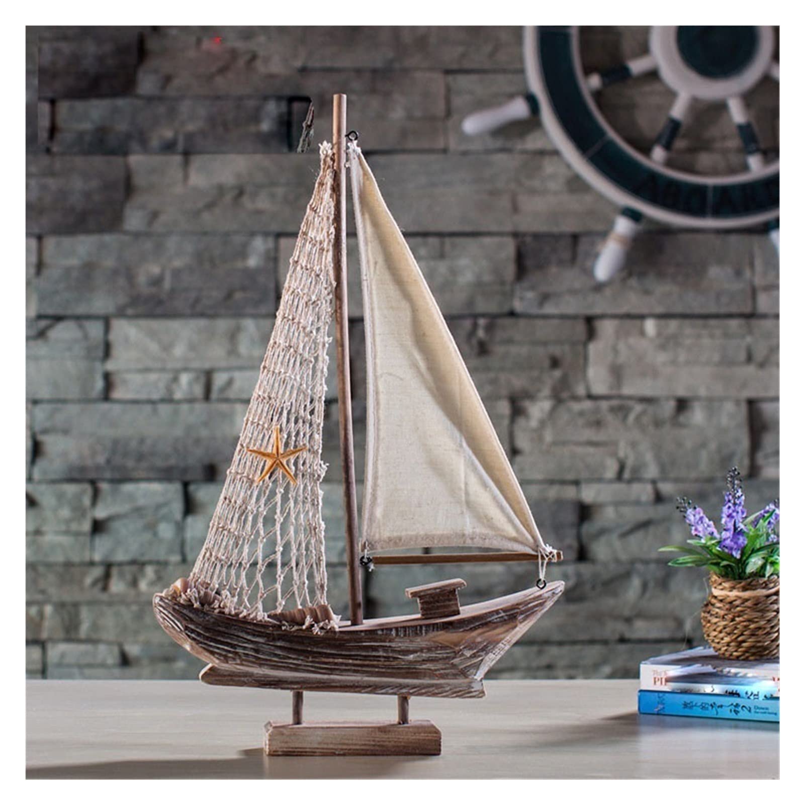 XXDONG LXRZLS Handcrafted Wooden Sailboat Model - Vintage Nautical Decor for Office Desk, Home Decor, and Gift Ideas - Perfect for Coastal Themed Rooms and Collector's Display (3 Color Options)