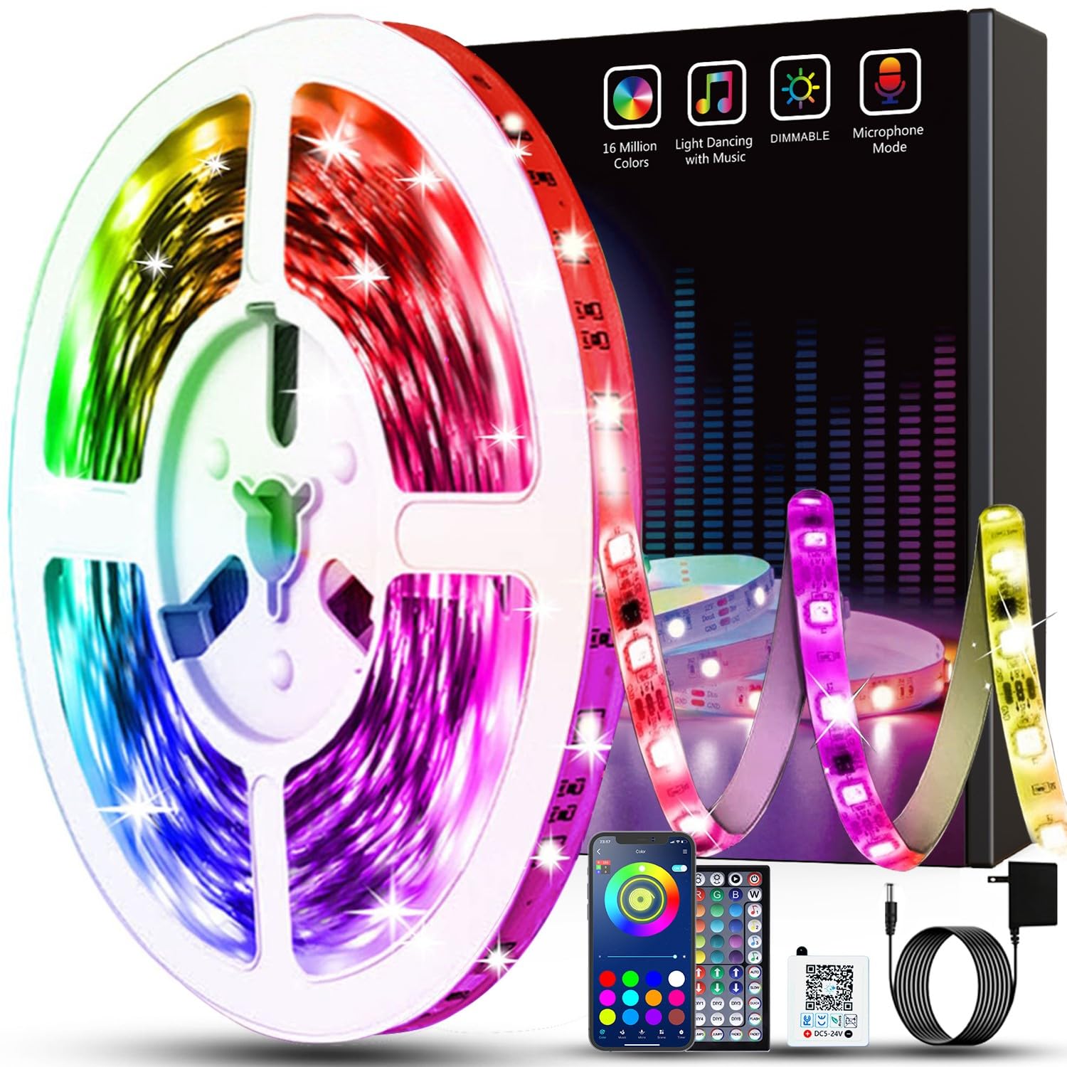 Keepsmile 50ft Smart LED Strip Lights - Bluetooth APP & Remote Control, RGB Color Changing Lights for Bedroom, Kitchen, Party & Home Decoration | Mood Lighting, Gaming Setup, Holiday Decor