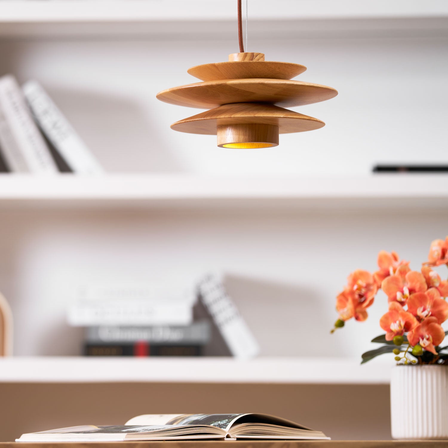 Handmade Cascade Wooden Disc Pendant Light - Natural Boho Ceiling Lamp for Living Room, Bedroom & Dining Room Decor - Perfect for Modern Farmhouse, Rustic & Scandinavian Style Homes