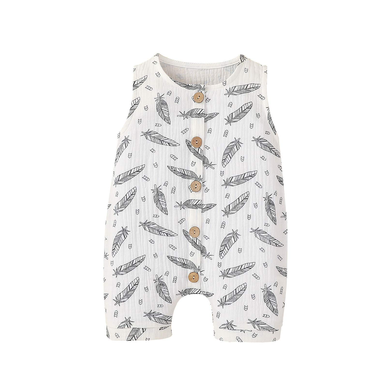 Qwent Boys Romper Jumpsuit - Newborn Infant Baby Clothes | Summer Linen Feather Button One-Piece Outfit for Baby Boys | Perfect for Playtime, Photo Shoots & Family Outings