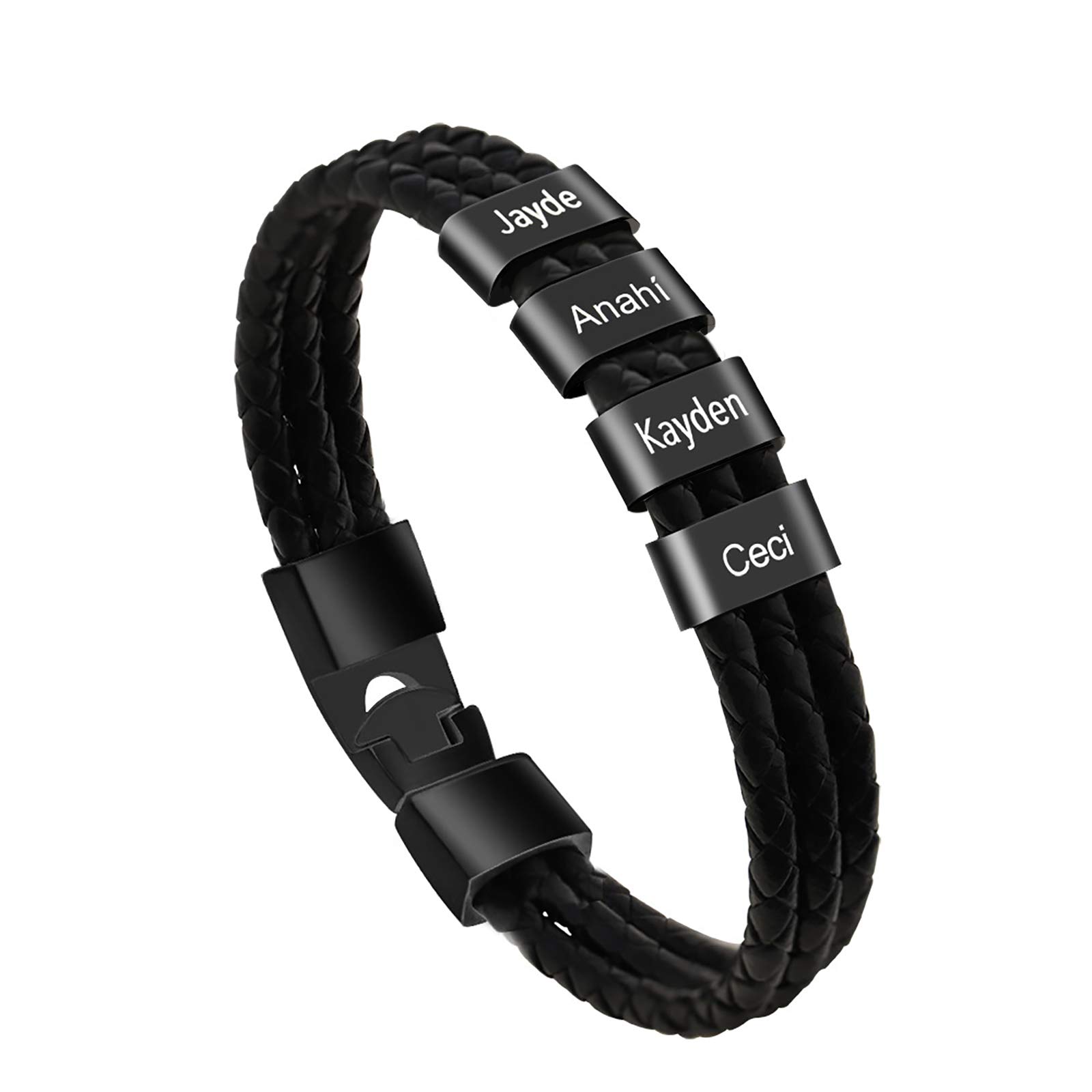 Custom Engraved Leather Braided Bracelets for Men & Women - Personalized Name Bracelet - Perfect Gift for Christmas, Father's Day, Anniversary - Ideal for Casual Wear, Date Nights, and Special Occasions