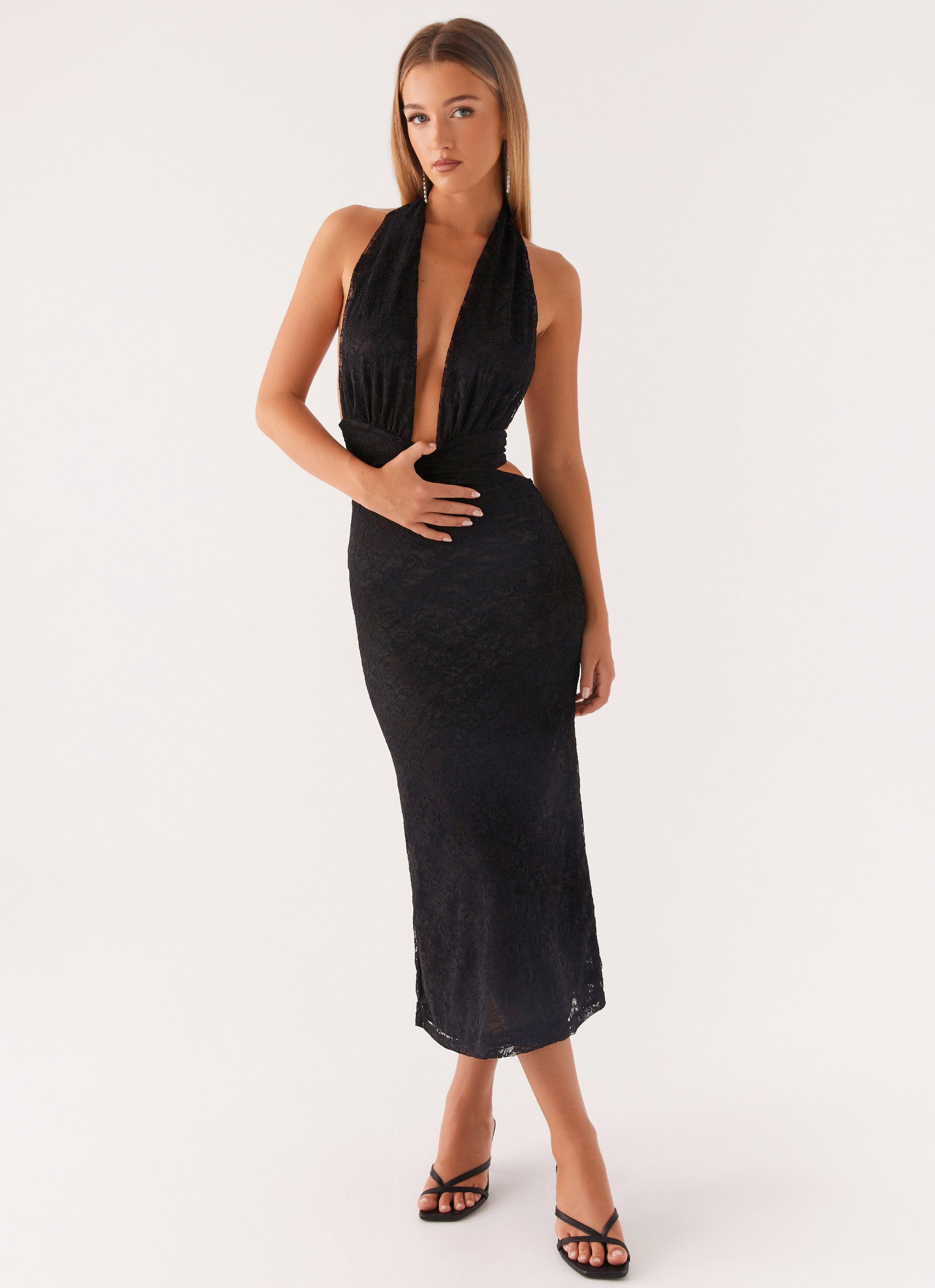 Elegant Black Lace Midi Dress for Women - Perfect for Weddings, Parties & Special Occasions