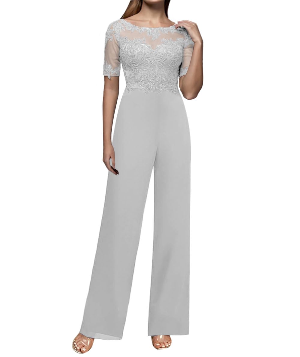 Elegant JAEDEN Mother of The Bride Jumpsuits & Lace Pantsuits - Chiffon Evening Gowns with Sleeves for Weddings & Formal Events