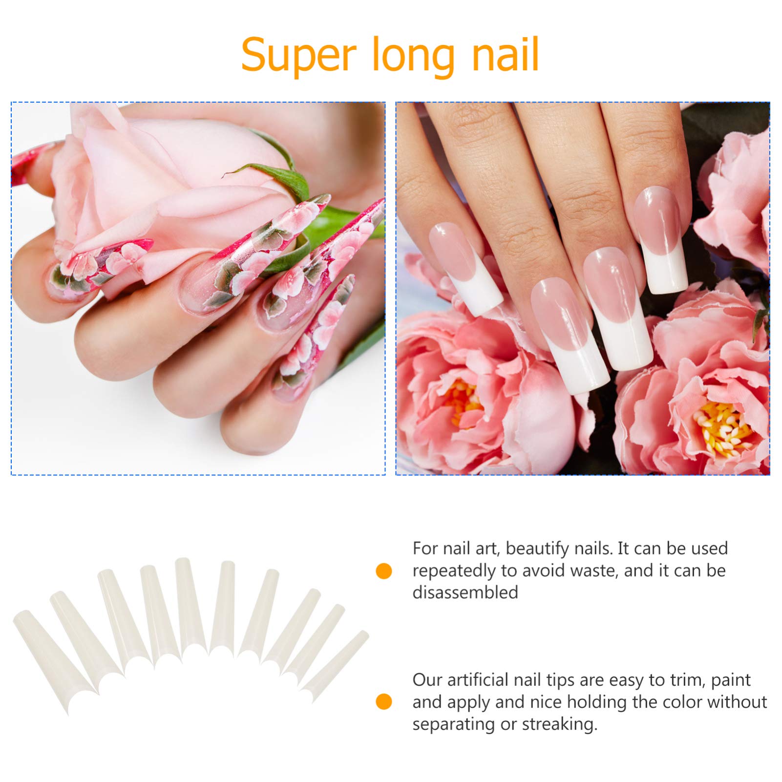 Minkissy 500pcs French False Nails - Acrylic Stiletto Fake Nail Tips with Gel for Manicure | Perfect for Parties, Weddings, and Special Occasions