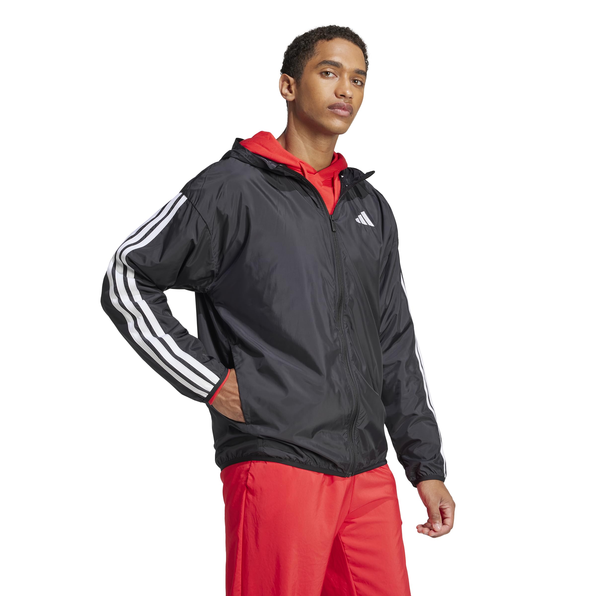 Adidas Men's Essentials 3-Stripes Lightweight Windbreaker Jacket - Water-Resistant Running & Outdoor Sports Hoodie for Jogging, Hiking, and Casual Wear