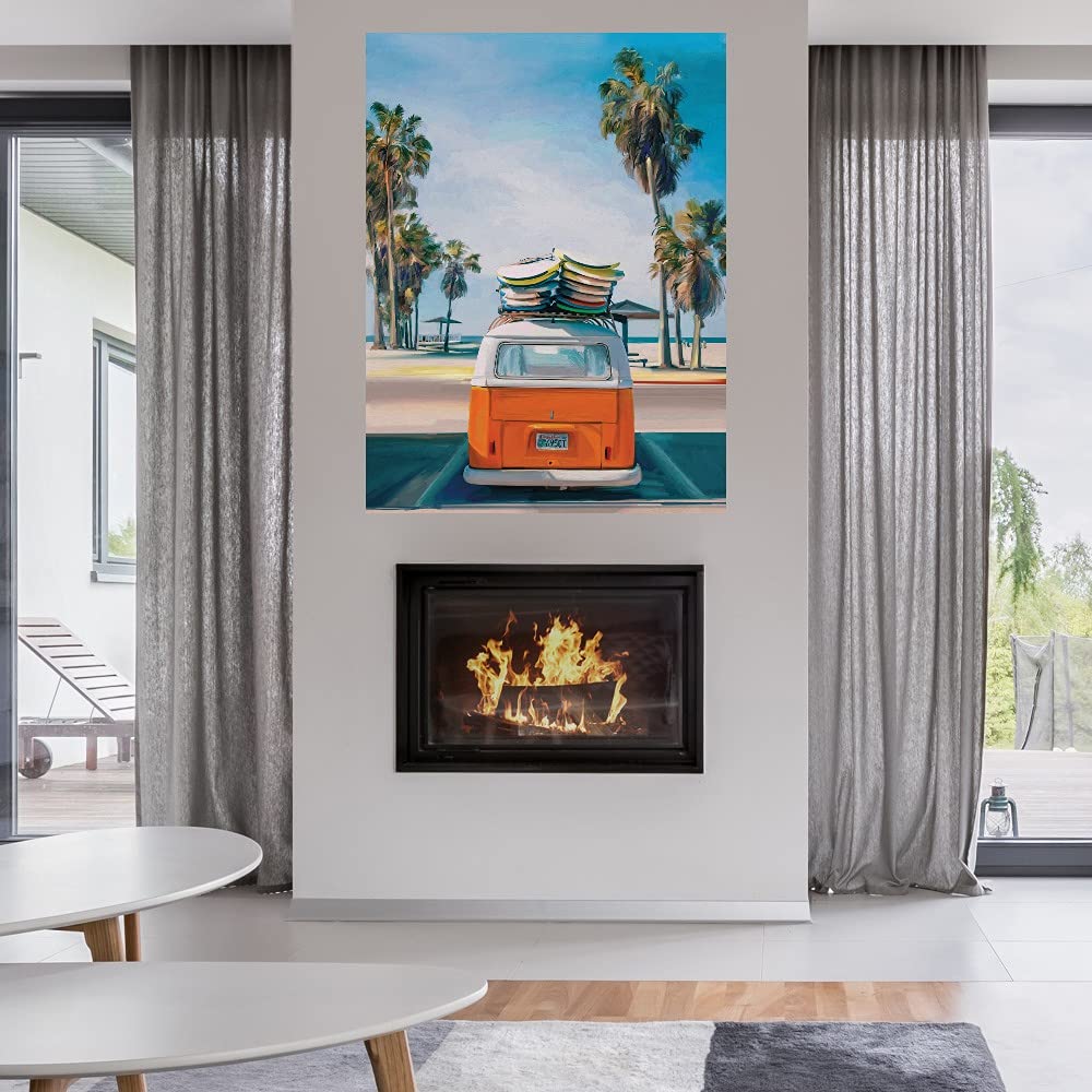 Retro Beach Day II Fine Art Canvas Wall Decor - Handmade by Artist Studio Arts - 32x43 Inches - Ready to Hang - Perfect for Living Room, Bedroom, Office & More - Coastal Home Decor & Beach House Wall Art