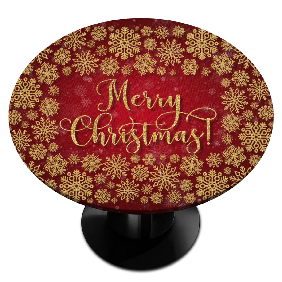 cfpolar Round Fitted Tablecloth - Christmas Snowflake Elastic Edge Table Cover | Wipeable & Durable for Indoor/Outdoor Use | Fits 45-50 Inch Tables | Perfect for Holiday Parties, Dining Rooms & Outdoor Gatherings